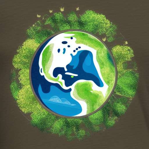 Illustration of Earth surrounded by lush green trees, symbolizing sustainability.