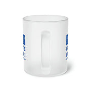 Side view of frosted glass mug with handle.