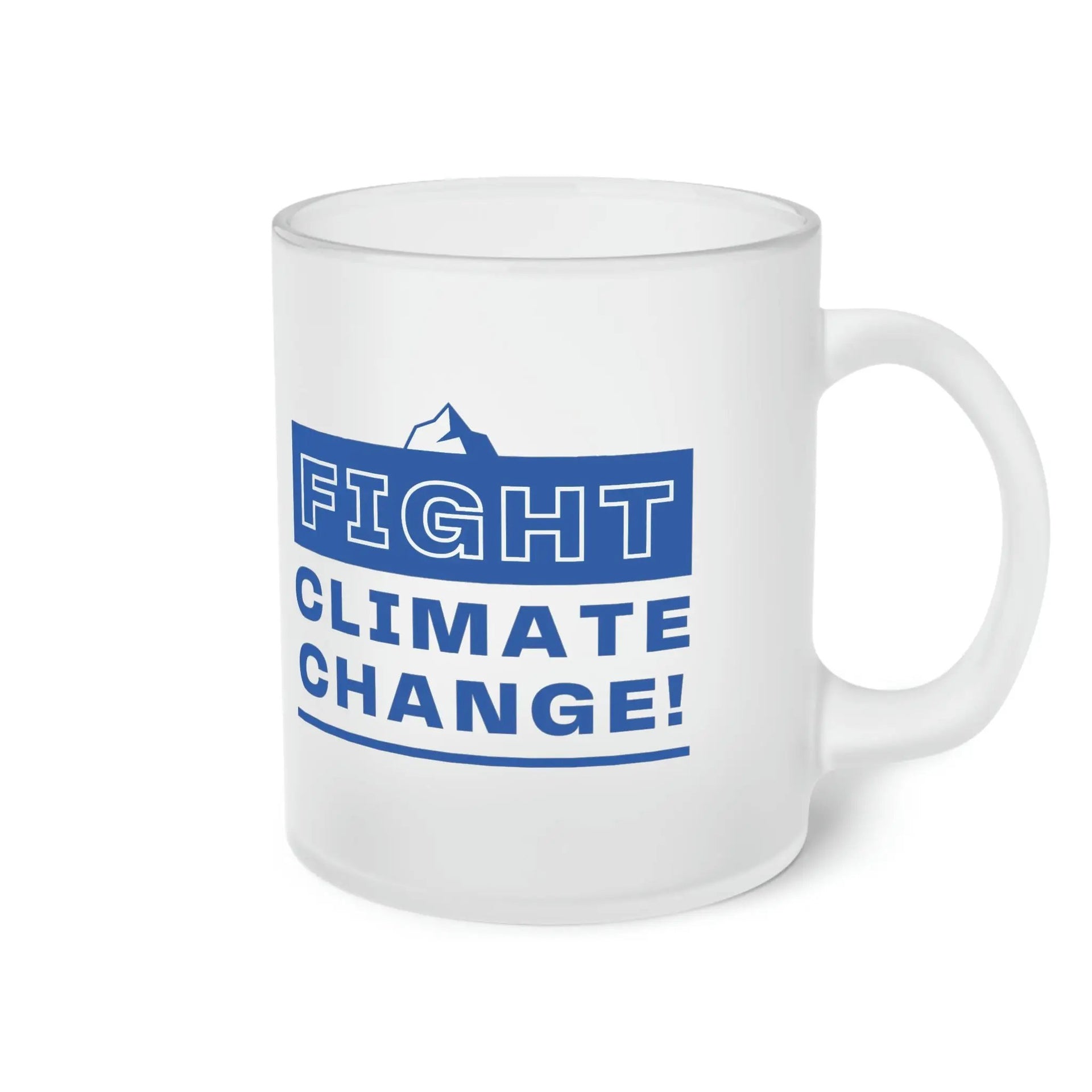 Elegant frosted mug with climate change message.