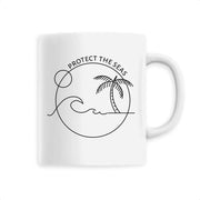 Eco-friendly mug with white handle, 'Protect the Seas' design