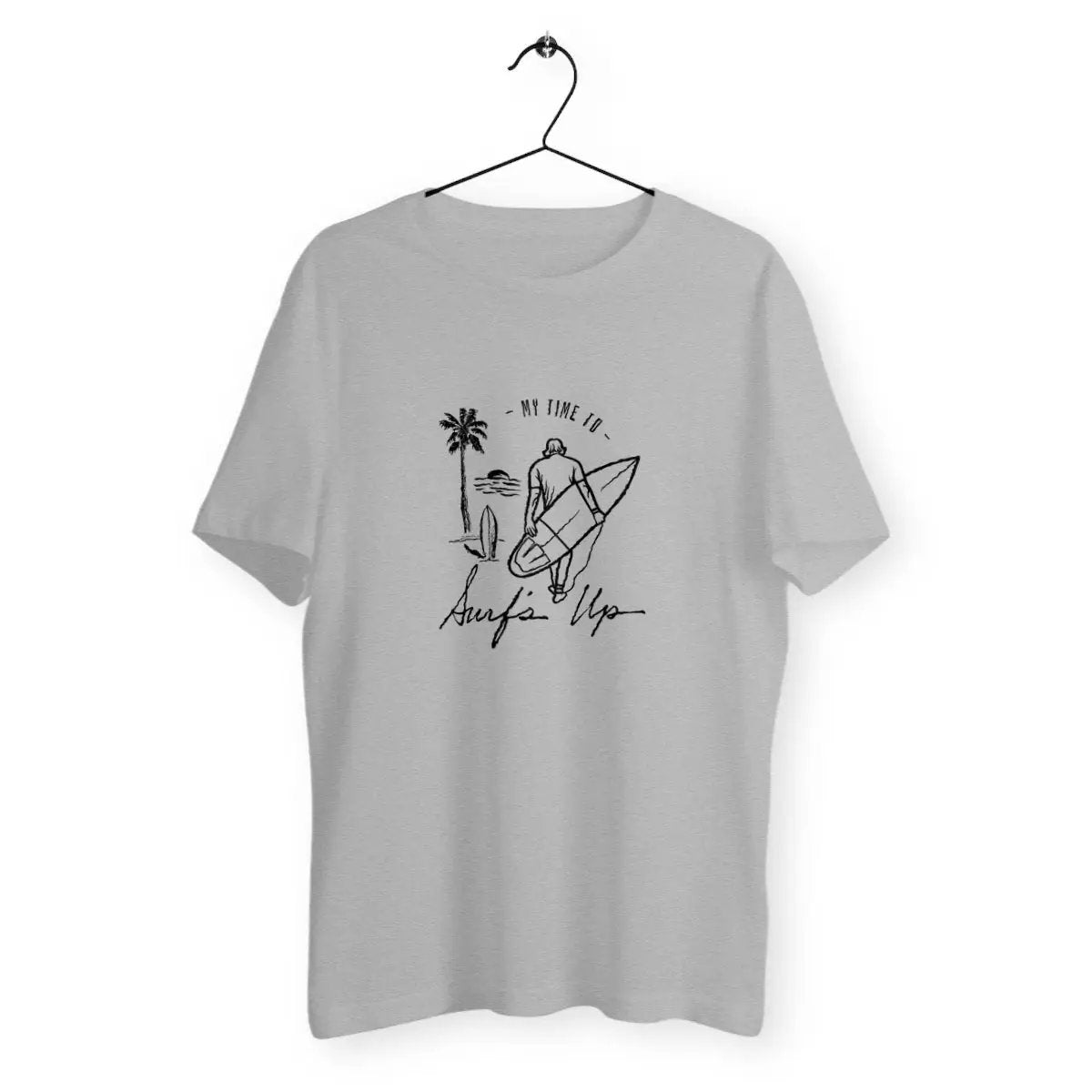 a white t - shirt with a drawing of a surfer on it